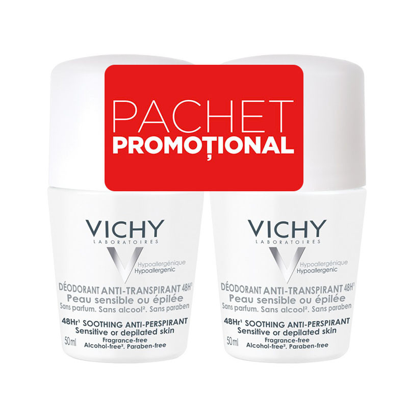 Vichy bipack roll-on antiperspirant 48h fara parfum 2 x 50ml