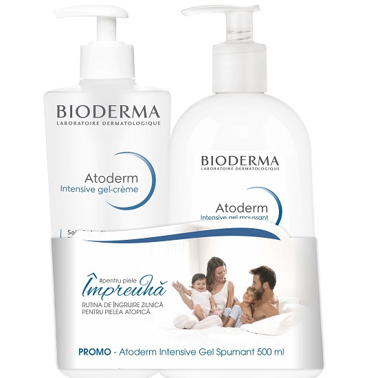 Pachet Promo Bioderma Atoderm Intensive gel-crema 500ml + Atoderm Intensive gel spumant 500ml