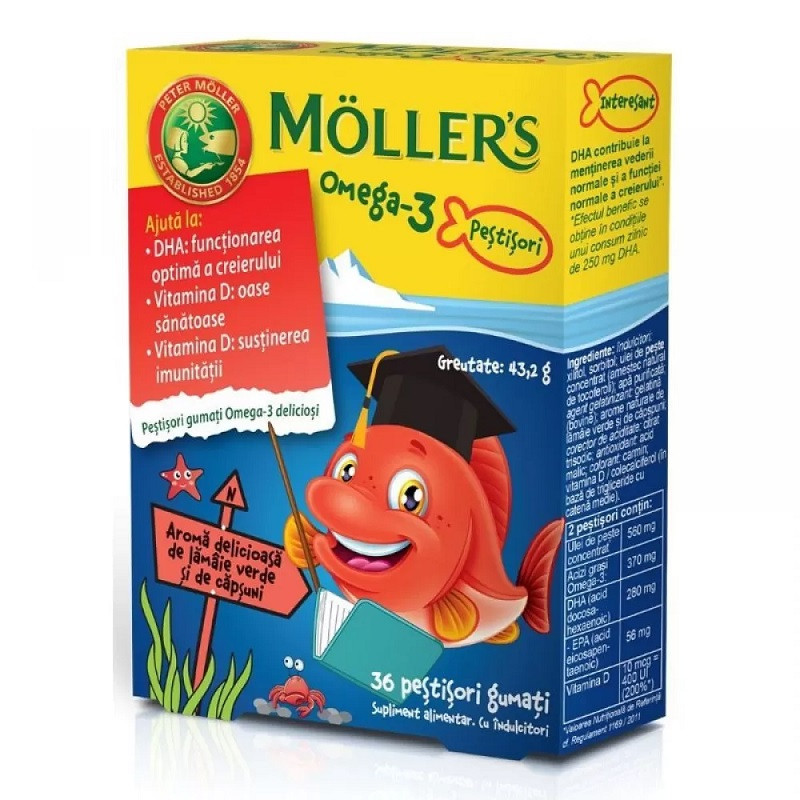 Moller\'s Omega 3 x 36 pestisori aroma lamai verzi si capsuni