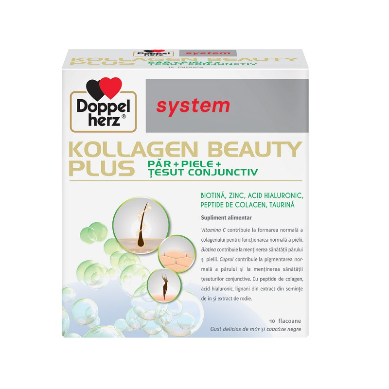 Doppelherz System Kollagen Beauty Plus Par + Piele + Tesut Conjunctiv 10 Flacoane