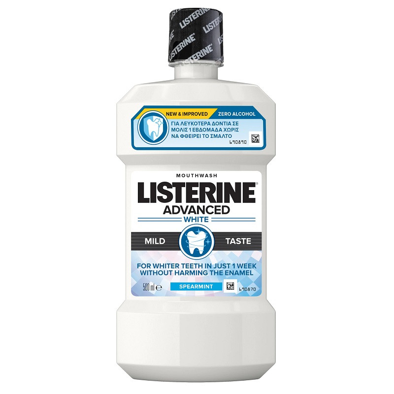 Listerine Advanced White Mild Taste Apa de gura fara alcool, 500 ml